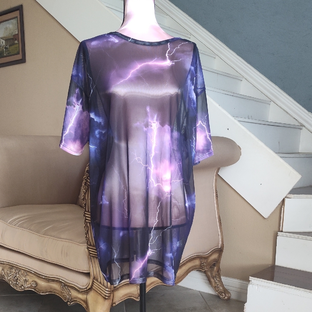 Fashion Nova Purple Lightning Mesh Top